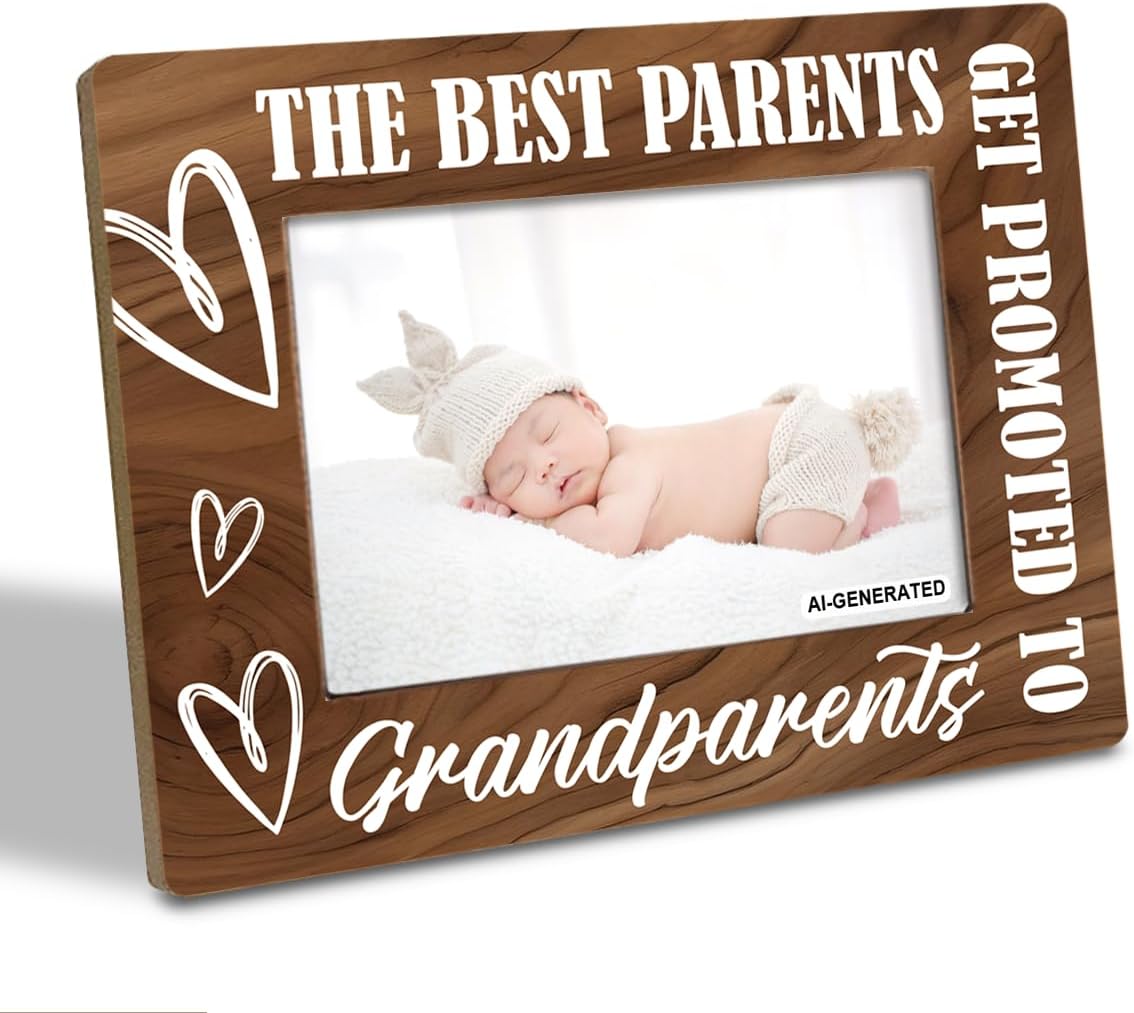 Grandparents Picture Frame – The Best Parents Get Promoted to Grandparents Wood Photo Frame, New Grandparent Gift, Pregnancy Announcement Gift for Grandma and Grandpa, Fits 4x6 Photo
