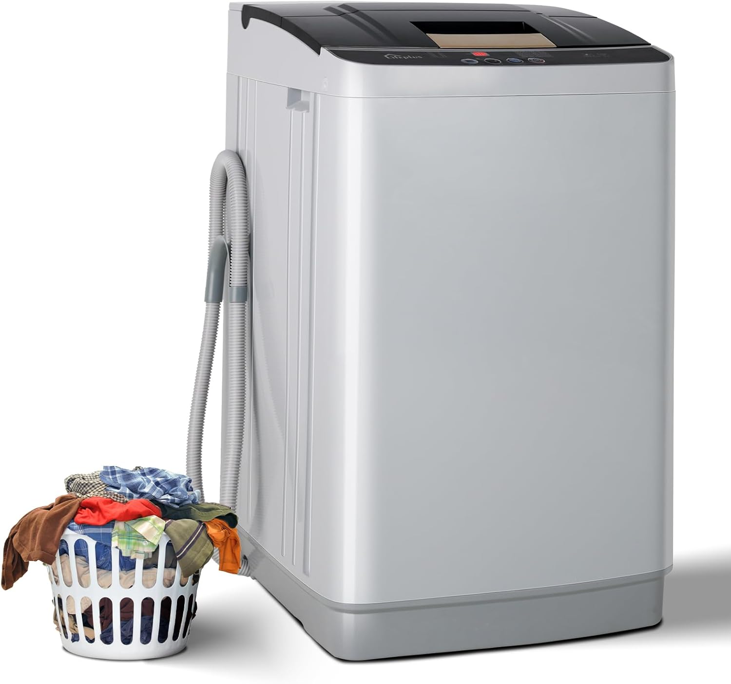 Full Automatic Washer Machine, 1.8Cu.ft Portable Laundry Washer with Drain Pump, 10 Wash Programs&8 Water Levels, 12lbs Capacity Washer and Spinner Combo for Apartment RV Dorm Camping, Grey