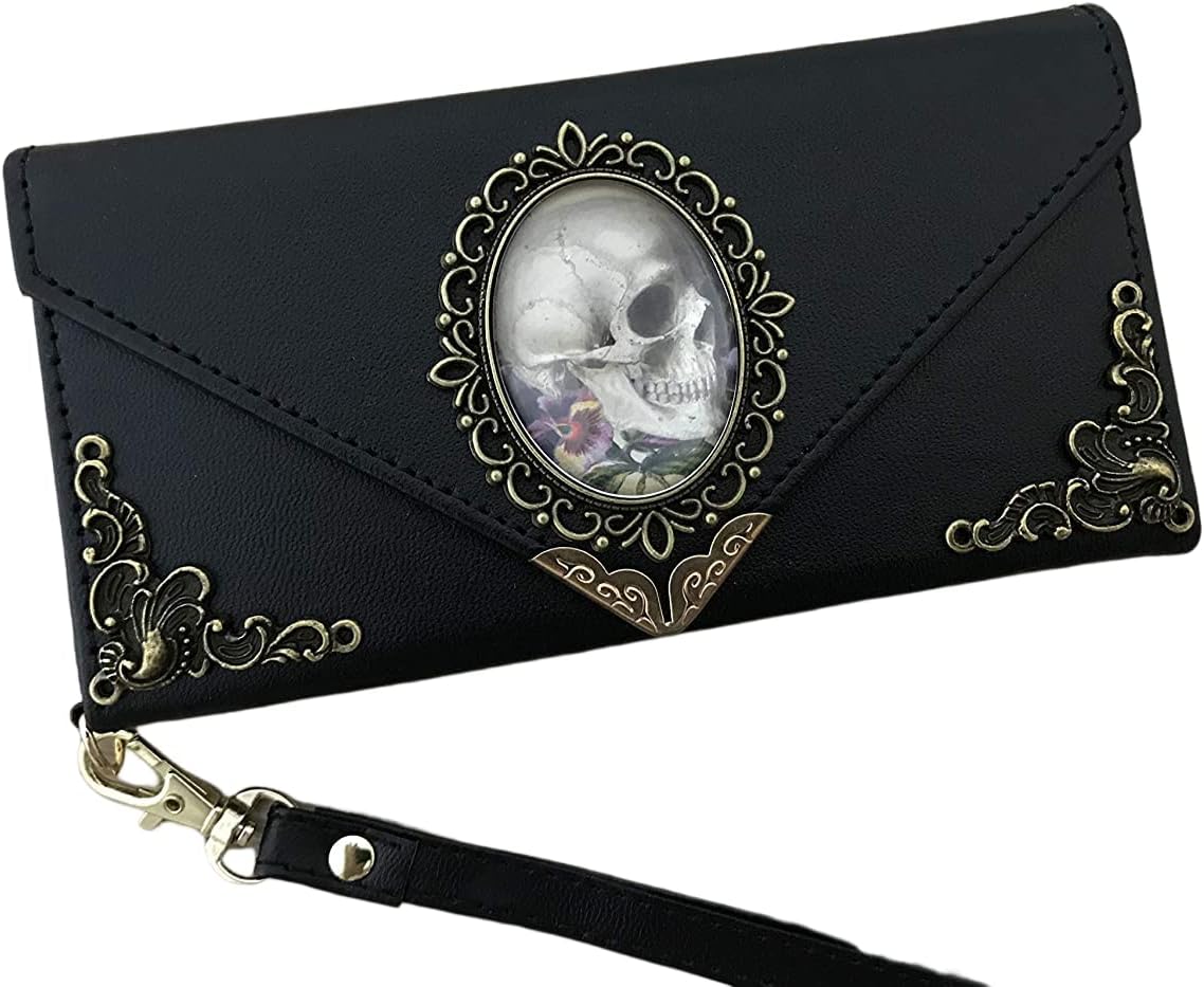 Antique Gothic Skull phone leather wallet case for iPhone X XS XR 11 12 13 14 15 Pro Max Galaxy S24 S23 S22 S21 S20 Ultra Note 20 10 Plus Dc019