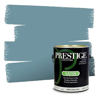 PRESTIGE Paints Exterior Paint and Primer In One, 1-Gallon, Satin, Comparable Match of Valspar* Flood Tide*