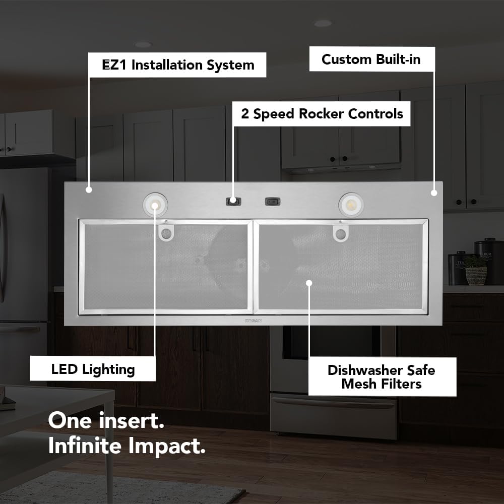 Broan-NuTone BBN1303SS Custom Built Insert with 2-Speed Exhaust Fan and Light, 300 Max Blower CFM, Stainless Steel, 30-Inch Range Hood Power Pack