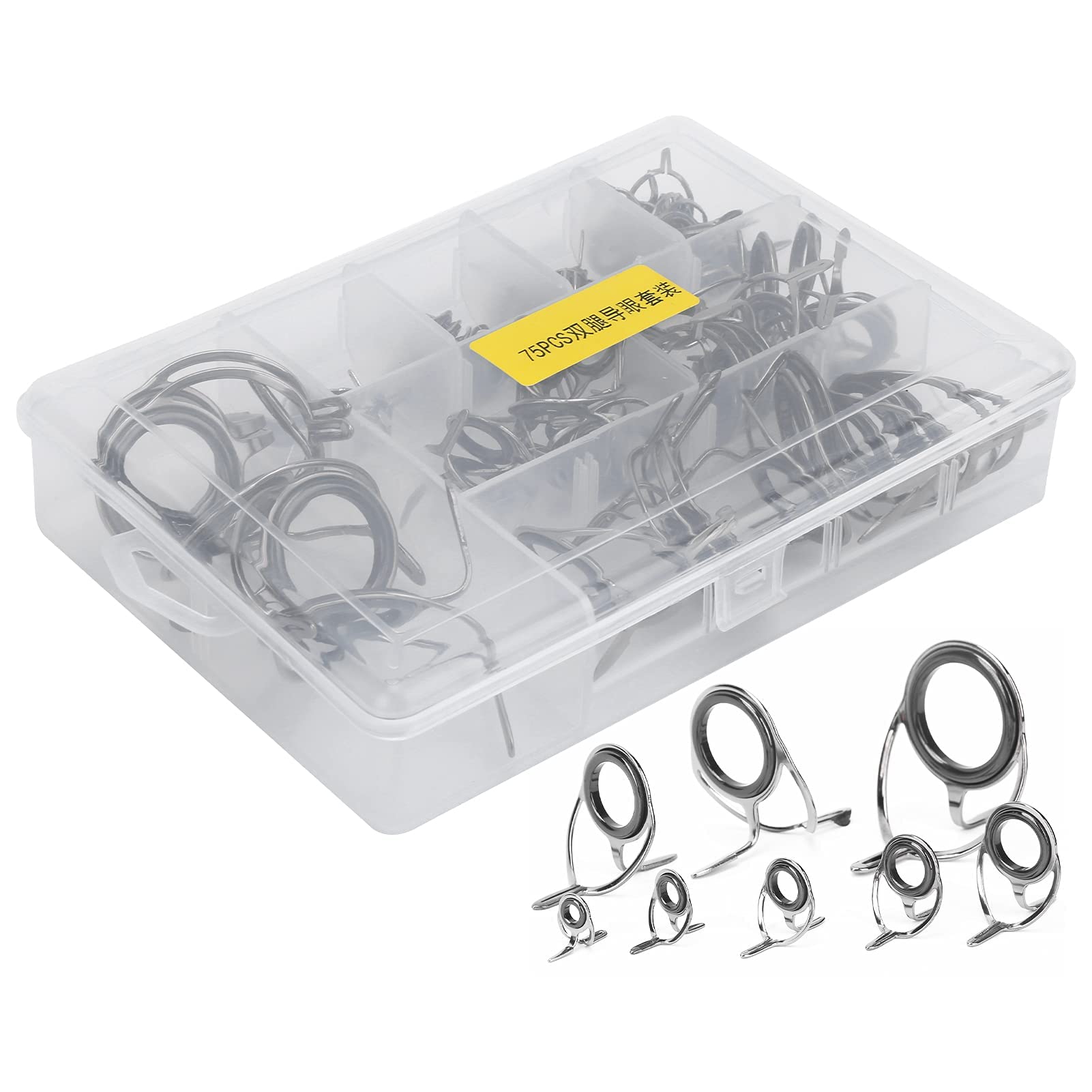 75 Pièces Guide de Canne à Pêche Ensemble D'anneaux en Céramique, Kit de Réparation de Pointe de Guide d'oeil de Canne à Pêche en Mer Accessoire de Pêche