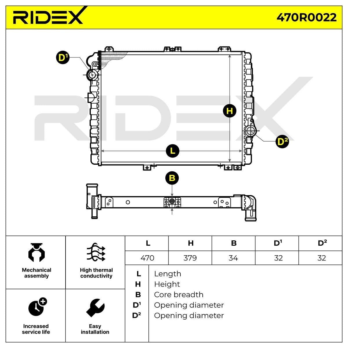 RIDEX 470R0022 Radiador refrigeración del motor Compatible con AUDI 80 B4 Sedán 8C, 8C2 Gasolina