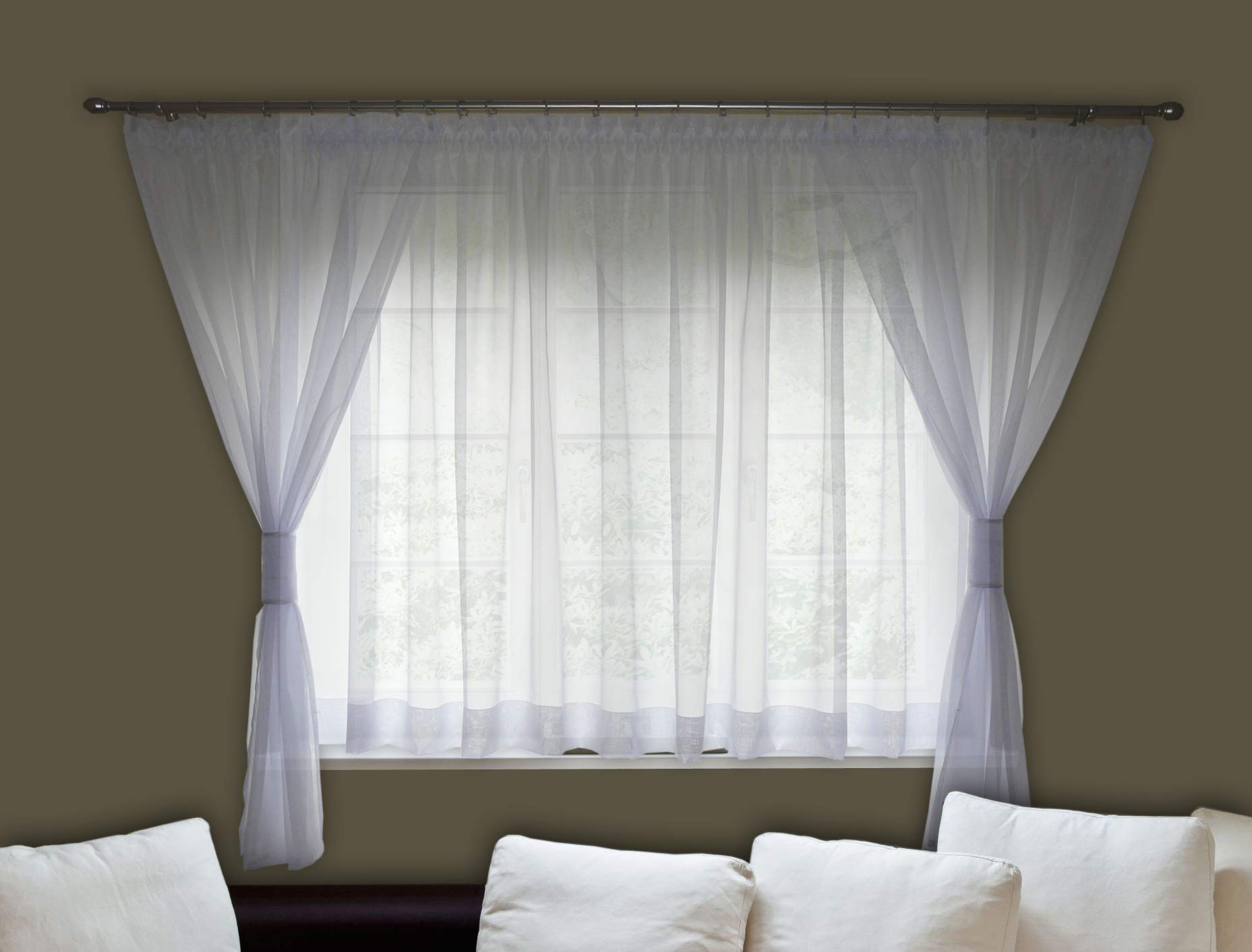 FKL DESIGN Home Deco Magnifique Rideau de fenêtre prêt à l'emploi en Voile avec Ruban plissé, Ruban à Volants, Rideau Court, Blanc, 180-220 cm AG40
