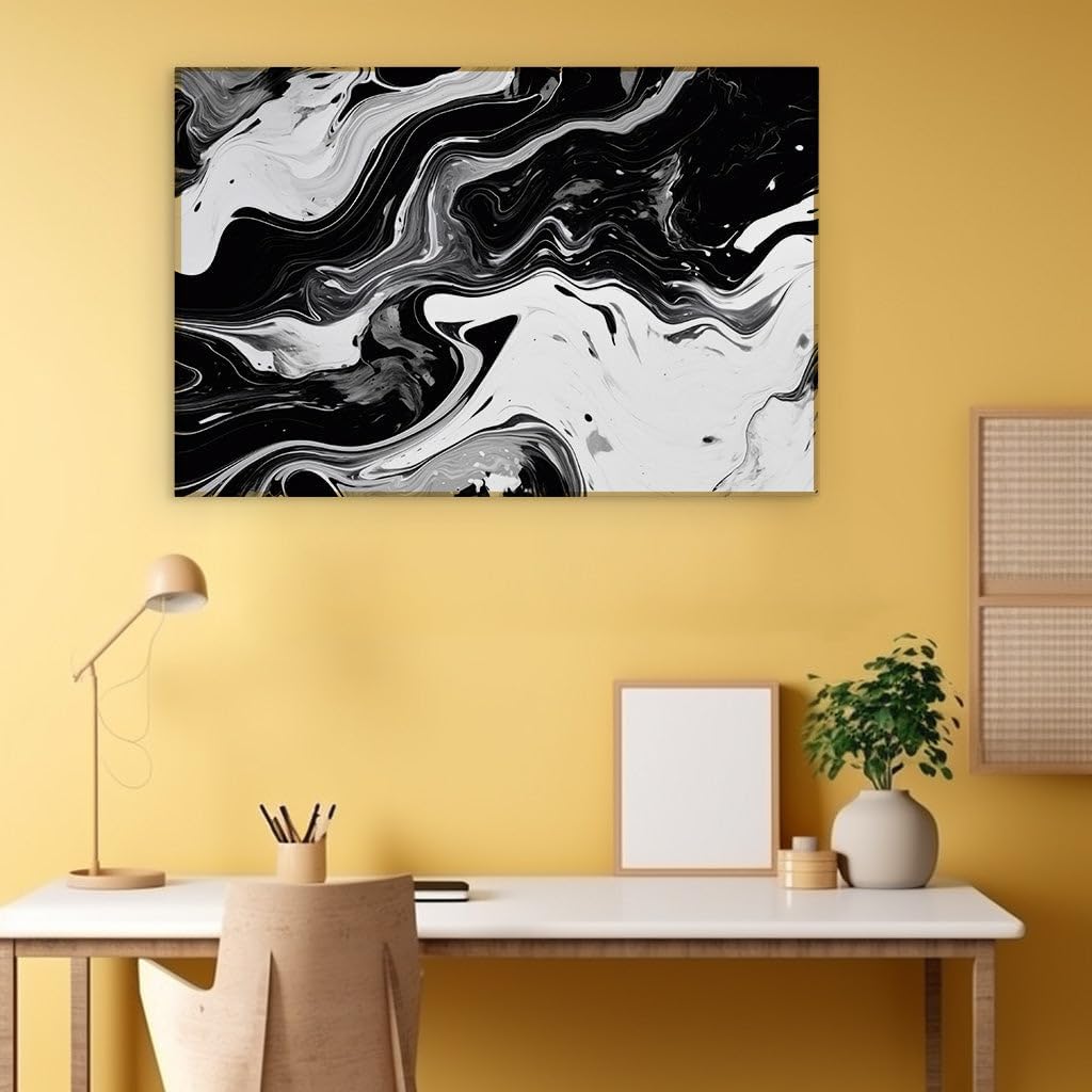 Canvas for Living room. Black and White Elegance A Dance of Shadows and Light in Abstract Art, 27 x 18 inch Canvas Wall Art - Ready to Hang - 69x46 cm (27x18 inch)
