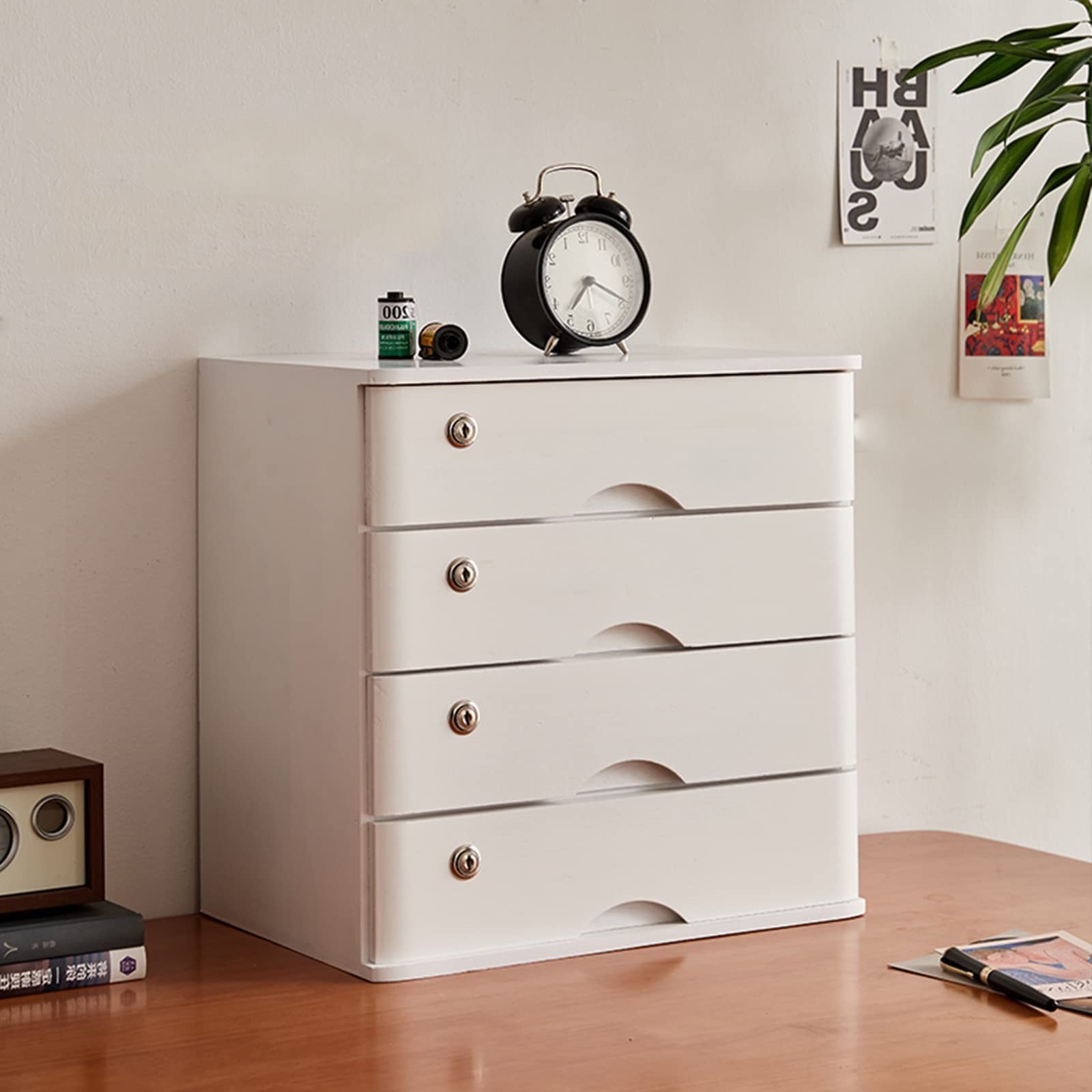 Drewniana szafka biurkowa z szufladami i zamkiem, płaski segregator 1/2/3/4 poziom, pudełko do przechowywania i organizacji na biurko