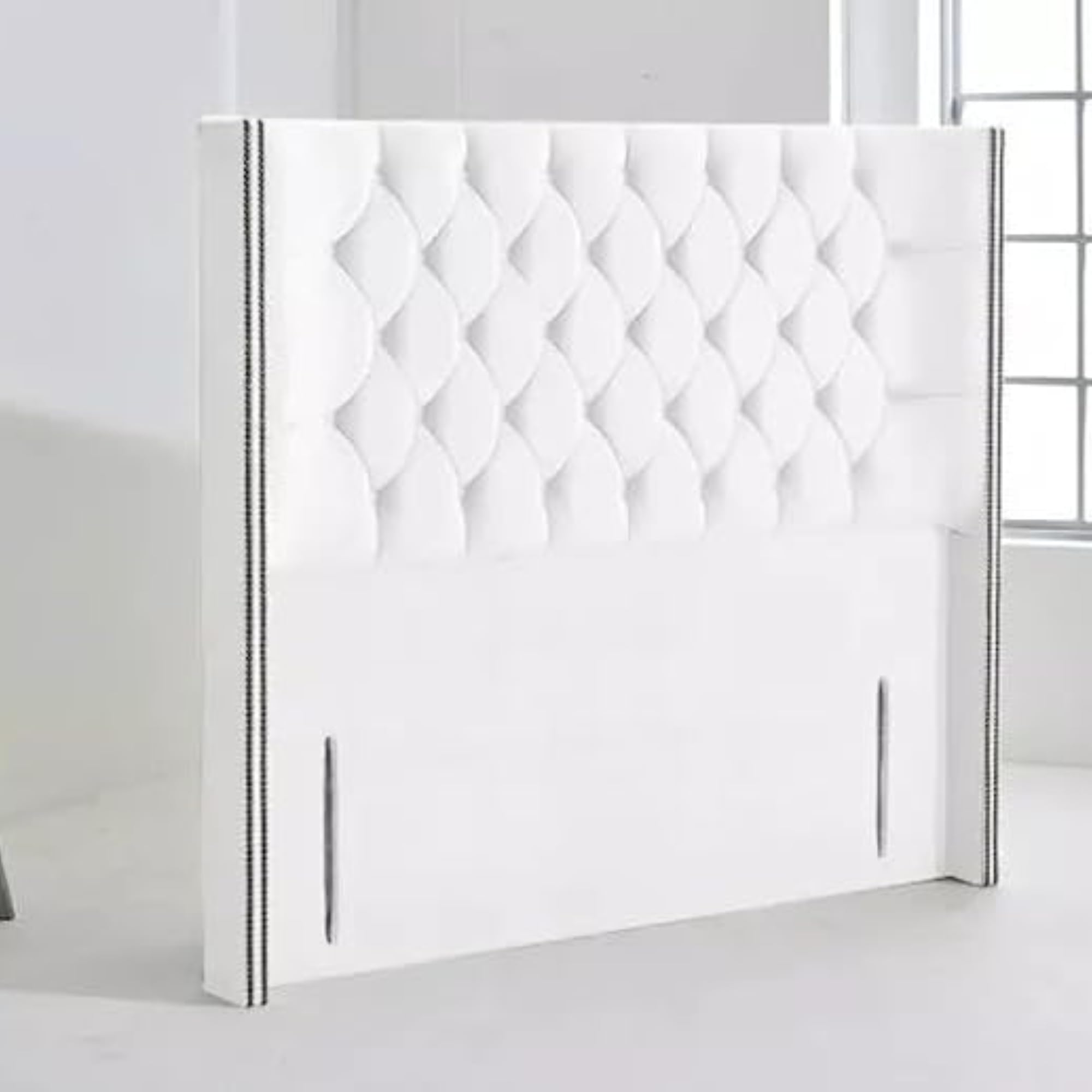 HB-1 Headboards for Beds - Chesterfield Wingback Divan Bed Headboard - 50" Soft Plush Velvet Tall Elegant Design Headboards for Divan Beds, Home Bedroom Hotel Furniture (White Plush, 3FT Sing)
