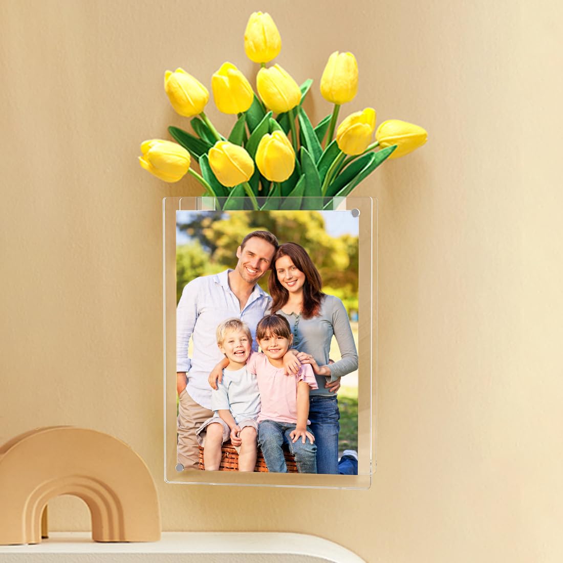 JASVICWall Hanging Picture Frame Vase 2 in 1, Book Shape Wall Planters for Indoor Plants Flowers, Acrylic Wall Mounted Vase for Picture 5x7 Inch and Below
