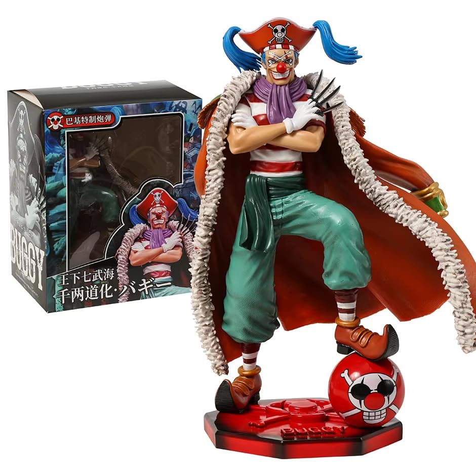 Anime Figurines from One Piece - Fan Favourite Character Collectibles including Strawhat Luffy Buggy the Clown Shanks Zoro Sanji Mihawk for One Piece Anime Manga Fans (Buggy the Clown 25cm)