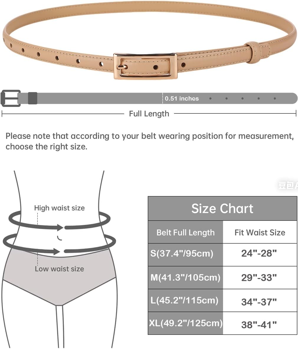 ALAIX Women's Skinny Leather Belts with Gold Buckle Thin Waist Belt for Jeans Dress Adjustable Black and Gold Belts for Women - Image 7