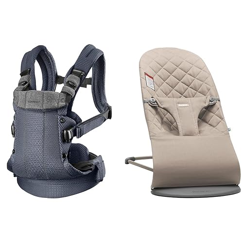 BabyBjörn Portabebés Harmony, malla 3D, antracita y gorila felicidad, gris arena, algodón (006017US)