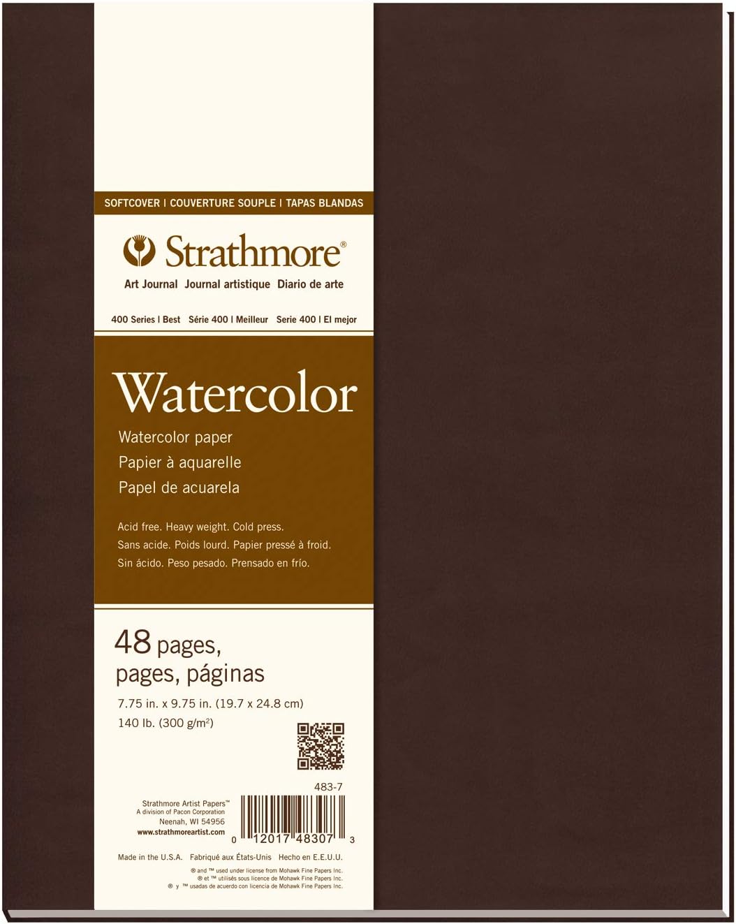 Strathmore 400 Series Softcover Watercolor Art Journal, 140 lb. Cold Press, 7.75 X 9.75 inches, White, 48 Pages (483-7)