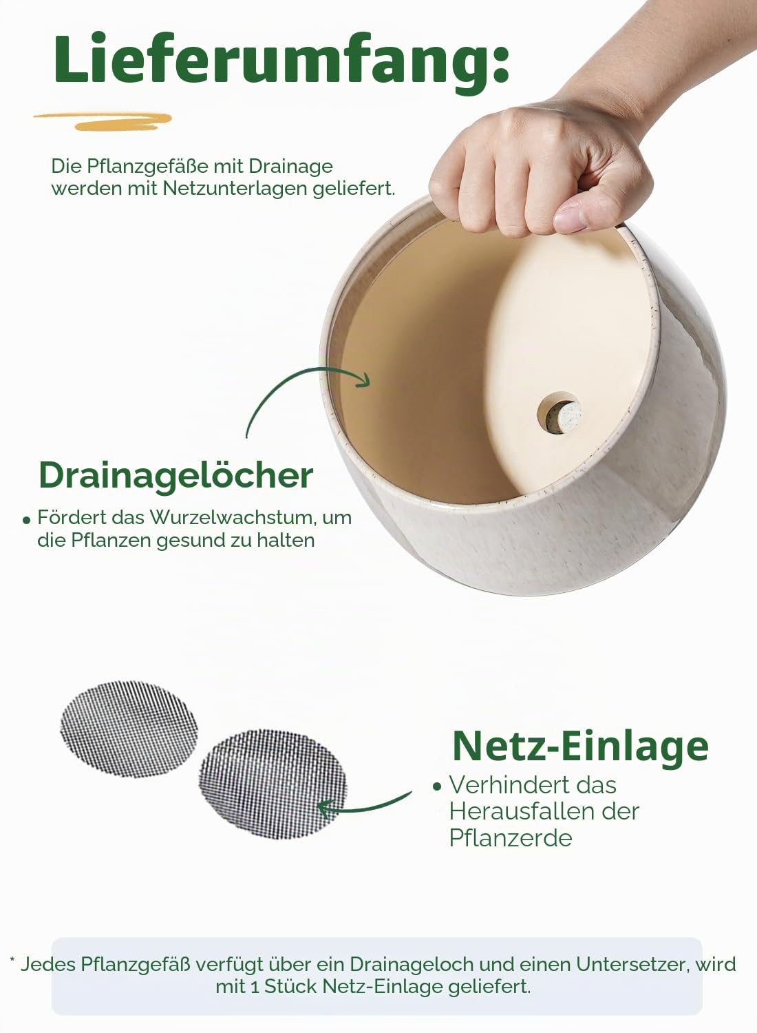 LE TAUCI Keramik Blumentopfe mit Untersetzer, 10+13+16 cm Durchmesser Klein Blumentöpfe Set, 3er Set Übertöpfe für Zimmerpflanzen, Pflanztöpfe mit Abflussloch, Reaktive Glasur Beige
