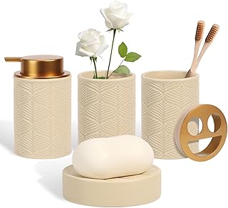 12 Rustic Half Bathroom Ideas for Cozy Natural Compact Style 17 Ceramic Bathroom Accessories Set, 4 Pcs-Includes Lotion Soap Dispenser, ...