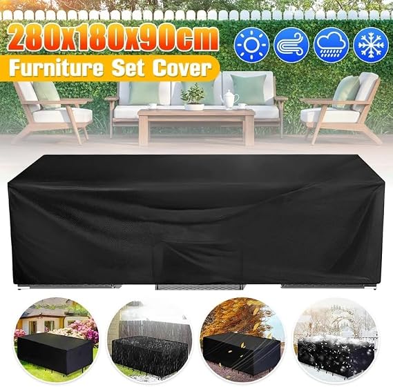 GARPROVM Patio Furniture Cover For Table and Chairs, 110''x71''x36'' Large Outdoor Dining Set Cover 420D Waterproof Weatherproof Outdoor Paito Set Covers