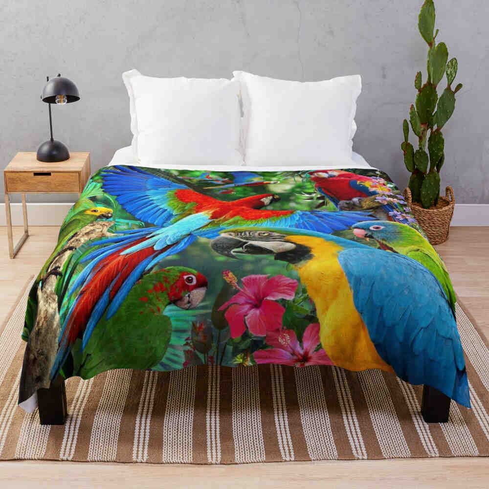 Coperte 3d Coperta da tiro della giungla tropicale,palme Tucano e uccello Coperte di peluche di flanella morbide calde e accoglienti decorative per neonati