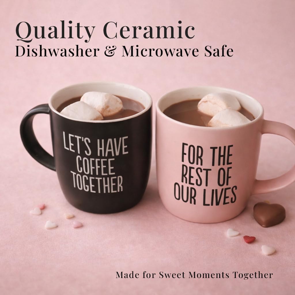 Triple Gifffted Let's Have Coffee Together Coffee Mug Set, Engagement Wedding Gifts for Couple, Bride and Groom Newlywed Bridal Shower, His and Hers, Mr and Mrs, Christmas, Valentine’s, Ceramic 380ML