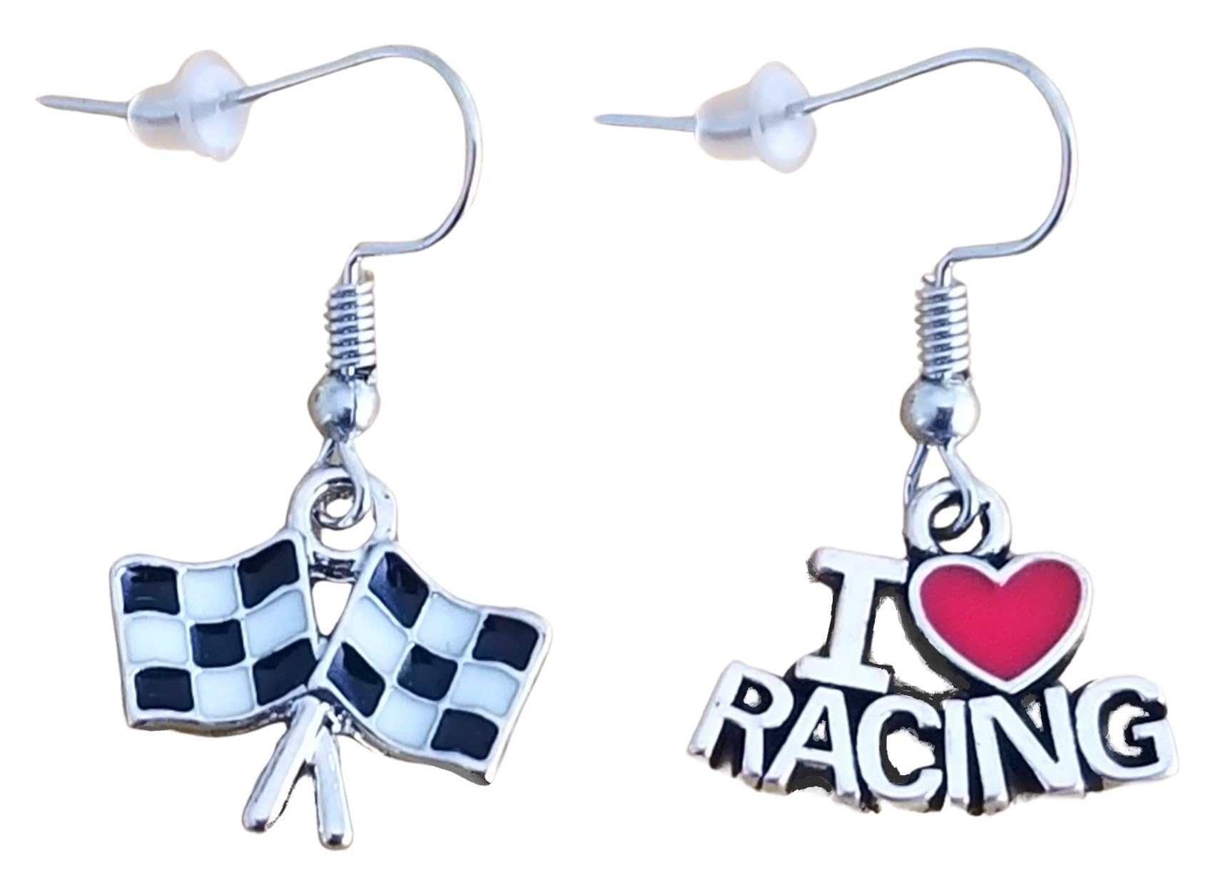 Kit's KissRacing Flag Earrings Checkered Flag Motorsports Auto Race Car Drag Racing Jewelry Racetrack Racer Gift