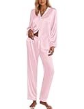 Silk Pajamas for Women Classic Button Down Satin Pajama Sets Long Sleeve Lounge Set