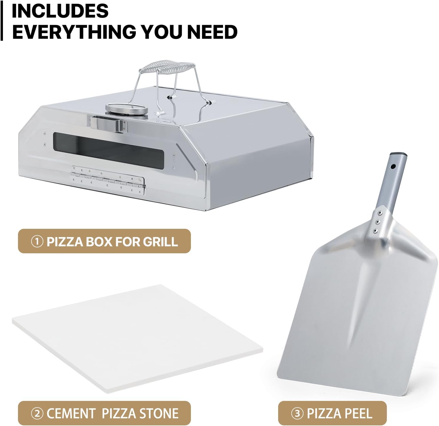 MoNiBloom 15-Inch Outdoor Pizza Oven Portable Stainless Steel Charcoal Pizza Maker Cooking Grill with Built-in Thermometer for Outside, Backyard, Party, Camping