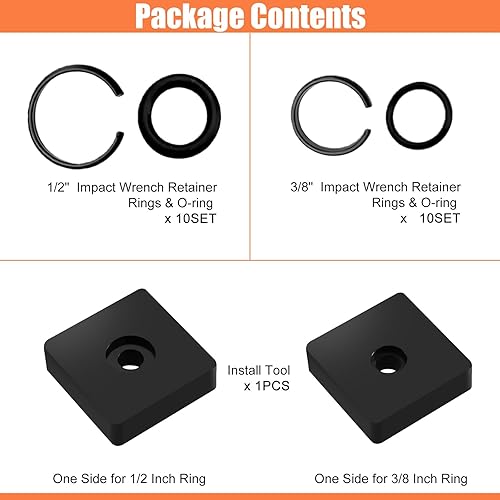 Miniatura 5 de Kit de 5 clips de anillo de retención de impacto: juego de juntas tóricas de 1/2 pulgadas y 3/8 pulgadas para llaves de impacto eléctricas y Paquete