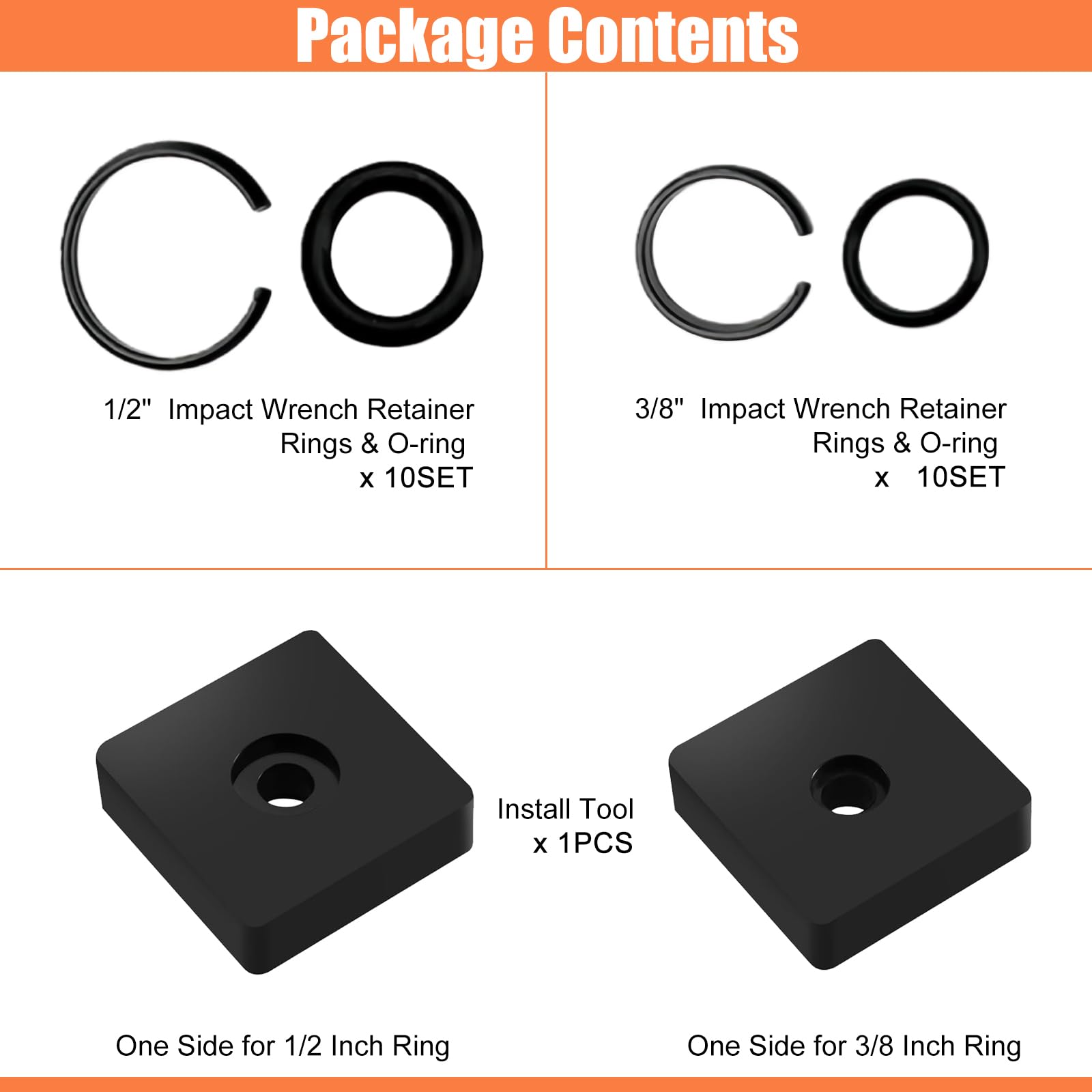 6 Sets 3/8" & 6 Sets 1/2" Impact Retaining Rings With O-Rings – Replacement Friction Rings For Milwaukee-Type Electric & Pneumatic Impact Wrenches