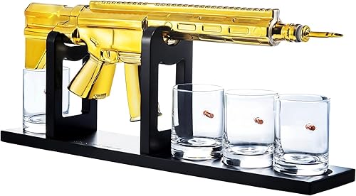 AR15 - Juego de decantador de whisky dorado con 4 vasos de whisky con bala - El sabio del vino regalo para padres tíos hijos regalos de veteranos