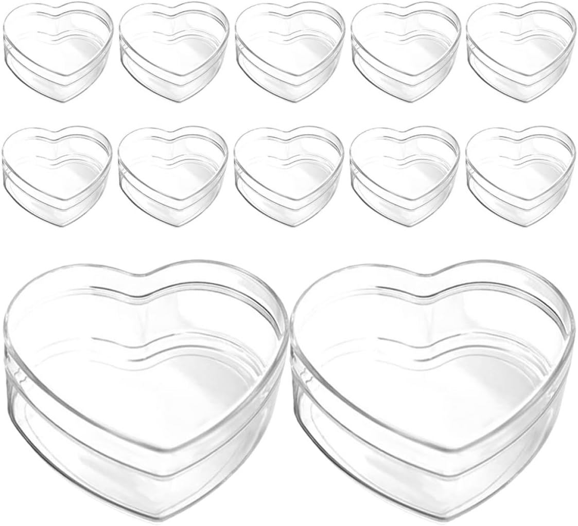 Acrylic Heart-Shaped Boxes Lids, Small Candy and Jewelry Storage Containers, Sturdy Thick Plastic Favor Boxes for Wedding and Garden Parties