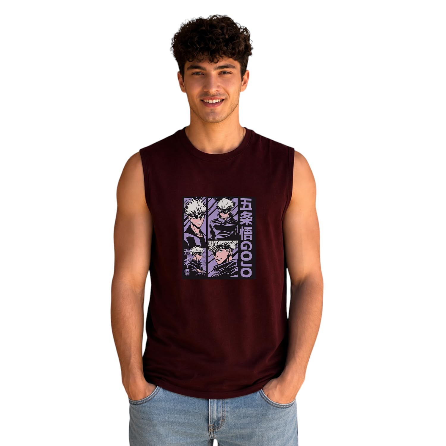 Men's Sleeveless Cotton Blend Vest with Round Neck - Maroon | Regular Fit Tank Top for Gym, Sports & Casual Wear-image-48