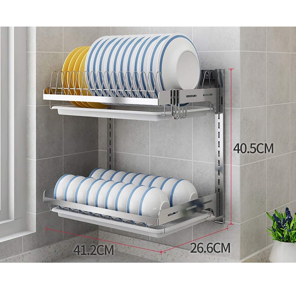 Kitchen 201 Scolapiatti a Parete a 2 Strati in Acciaio Inox 412 266 405 cm, Nero/Argento