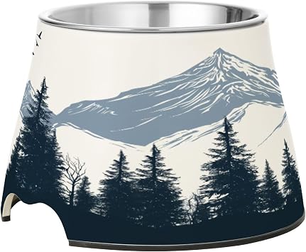 Blueangle Elevated Dog Bowls with Stainless Steel - Non-Slip 2.3 Cup High Capacity Pet Dish for Spinal Health & Nature Mountains and Forest Design87