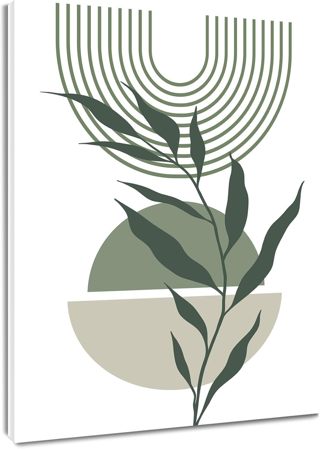 HVEST Mid Century Modern Canvas Wall Art for Living Room Funny Black Cat and Abstract Geometric Leaf Moon Paintings Wall Decor Minimalist Wall Art for Bedroom Decor Ready to Hang,10L X 8W Inches