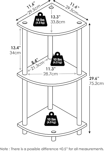 Vista 2 de Furinno - Turn-N-Tube - Estantería tubular esquinera multipropósito, 3 niveles, nogal oscuro (modelo 12077DWN) Ámbar