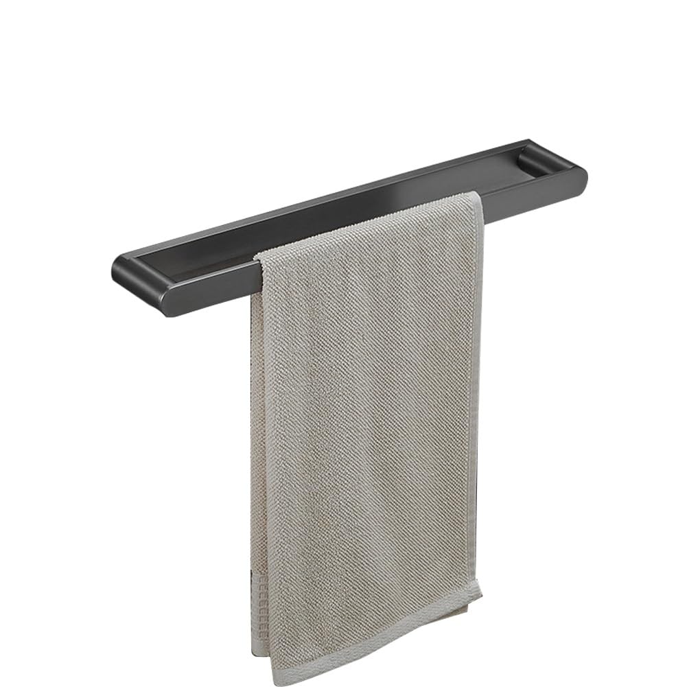 Porte-serviettes noir et étagère grise pour une salle de bain zen