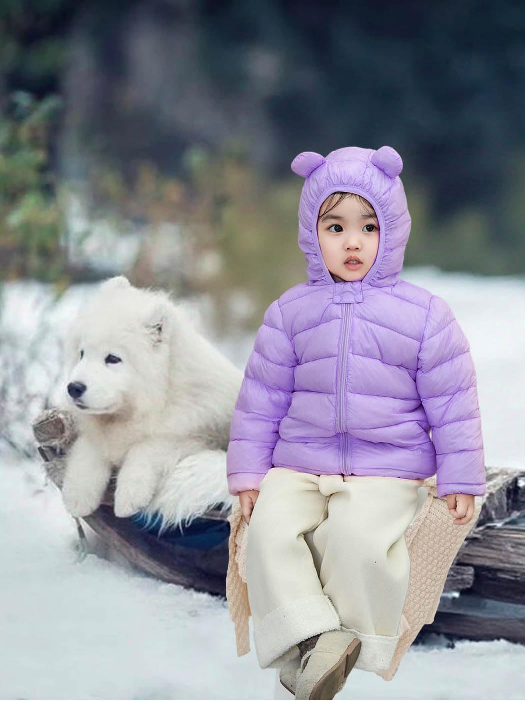 Winter Coats Puffer Padded Jacket for Toddler Boys Girls Kids Light Outwear Cute Bear Ears with Hoods Clothing image 3