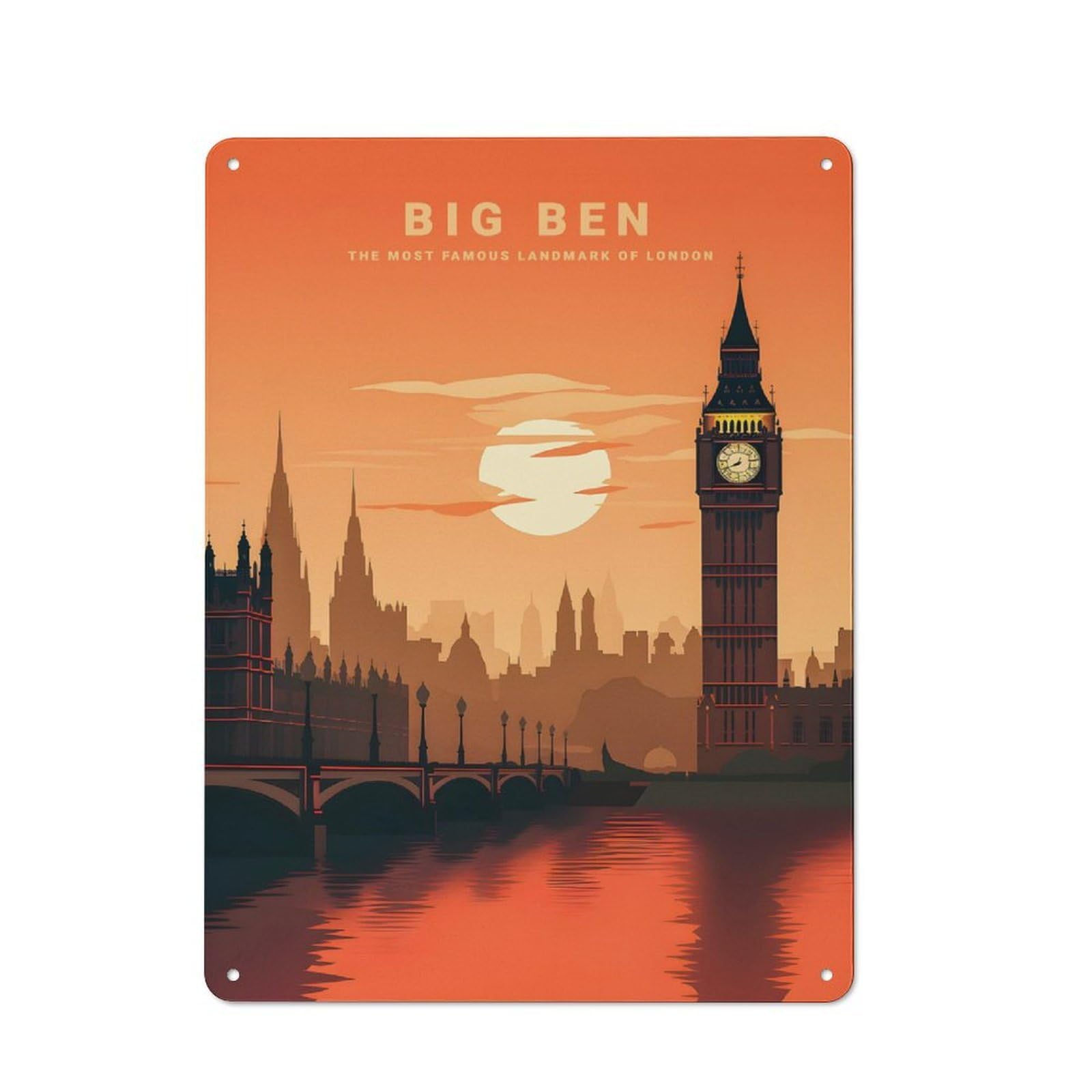 Junmoney Sunset Big Ben Rustic Metal Wall Sign 40X30cm Featuring For Pub Or Café, For Vintage Wall Decor Fans, For Metal Sign Collectors