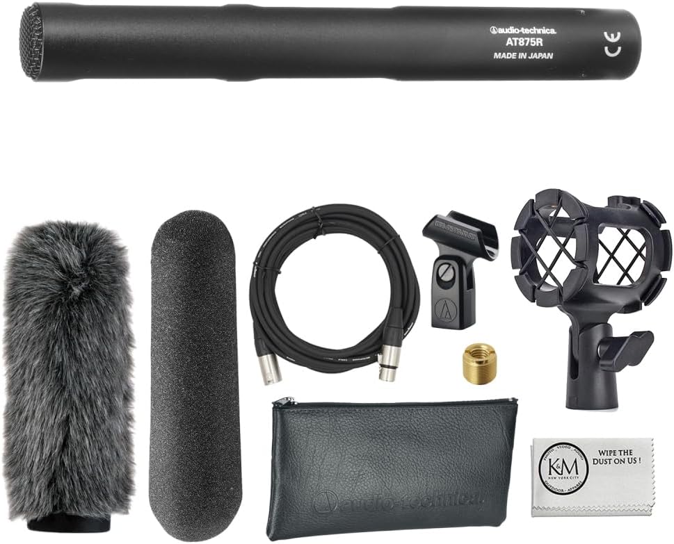AT875R Short Shotgun Microphone with Shockmount + Windshield + 20ft XLR Microphone Cable + Cleaning Cloth (5 Items)