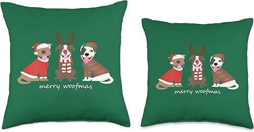 Miniatura 3 de Merry Woofmas Pit Bull Cute Christmas Dogs Holiday Merry Woofmas American Pit Bull Terrier - Cojín de perro de Navidad, 16 x 16 pulgadas, multicolor