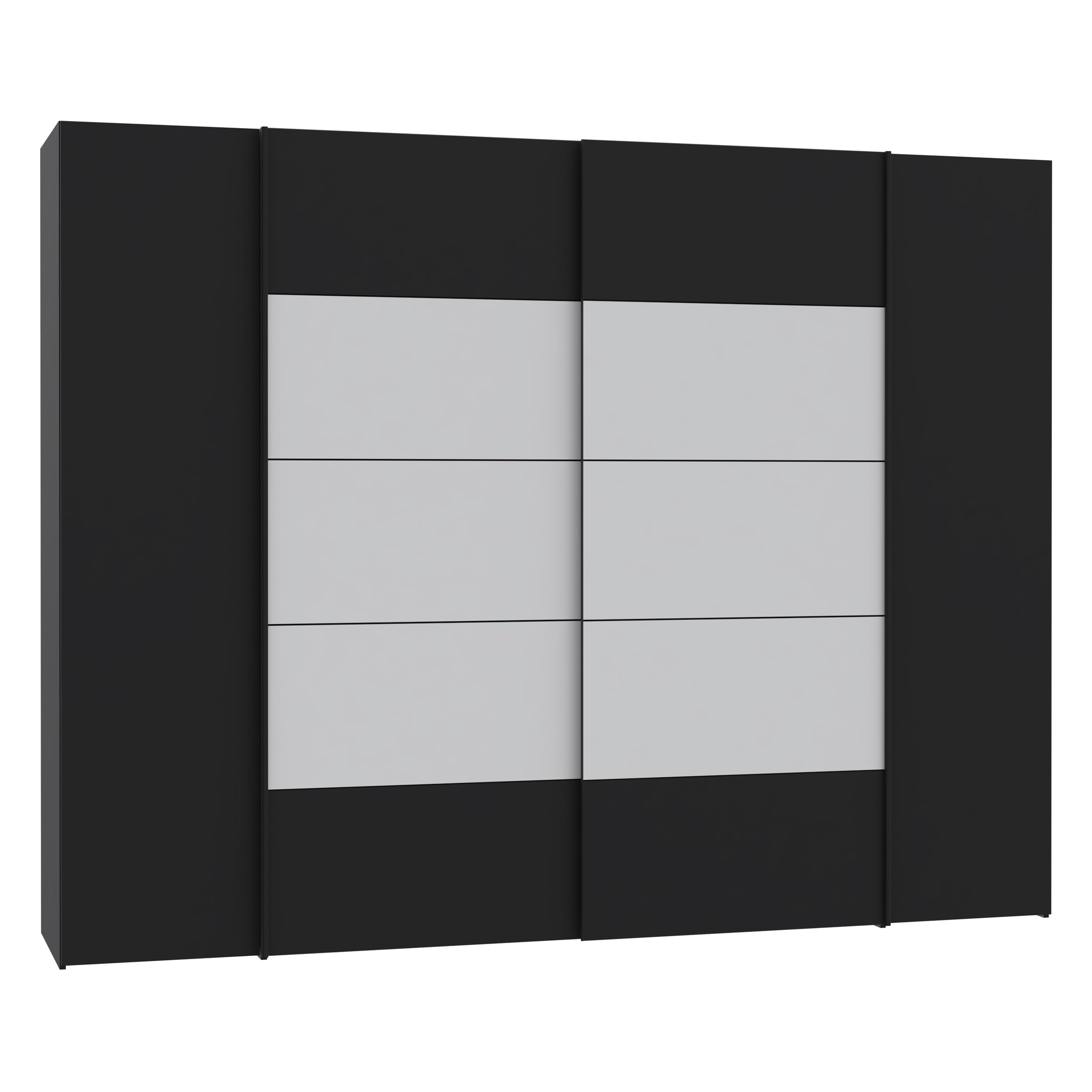 Forte NARAGO Kleiderschrank 270, 4-türiger Dreh-/Schwebetürenschrank mit Einlegeböden und Kleiderstange, Holzwerkstoff, Schwarz/Weiß, 270,3 cm breit, 210,5 cm hoch, 61,2 cm tief