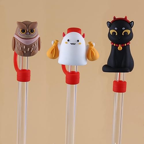 Miniatura 7 de 3 fundas para pajitas de 0.315 in y 0.394 in, lindo adorno de paja de gato para vasos Stanley, puntas de popote de silicona de búho para popotes de