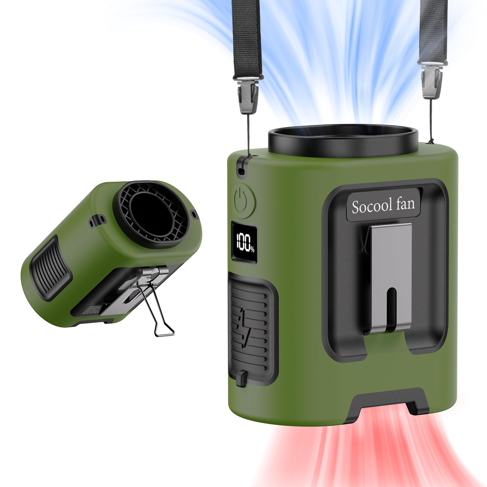 Socool Portable Waist Fan Clip on Wearable Belt, Mini Personal Fans Rechargeable, 4 Speeds 13000RPM, 25H Cooling Shirt Fan Battery Operated, Neck Fan Hanging for Outdoor Camping Travel Jobsite