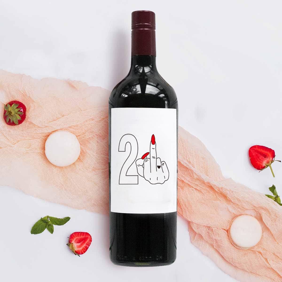Funny Cute Wine Bottle Label Birthday Gifts,21st Birthday Middle Finger FU Finally 21 Wine Labels for Her Gift Ideas Present Twenty Fun