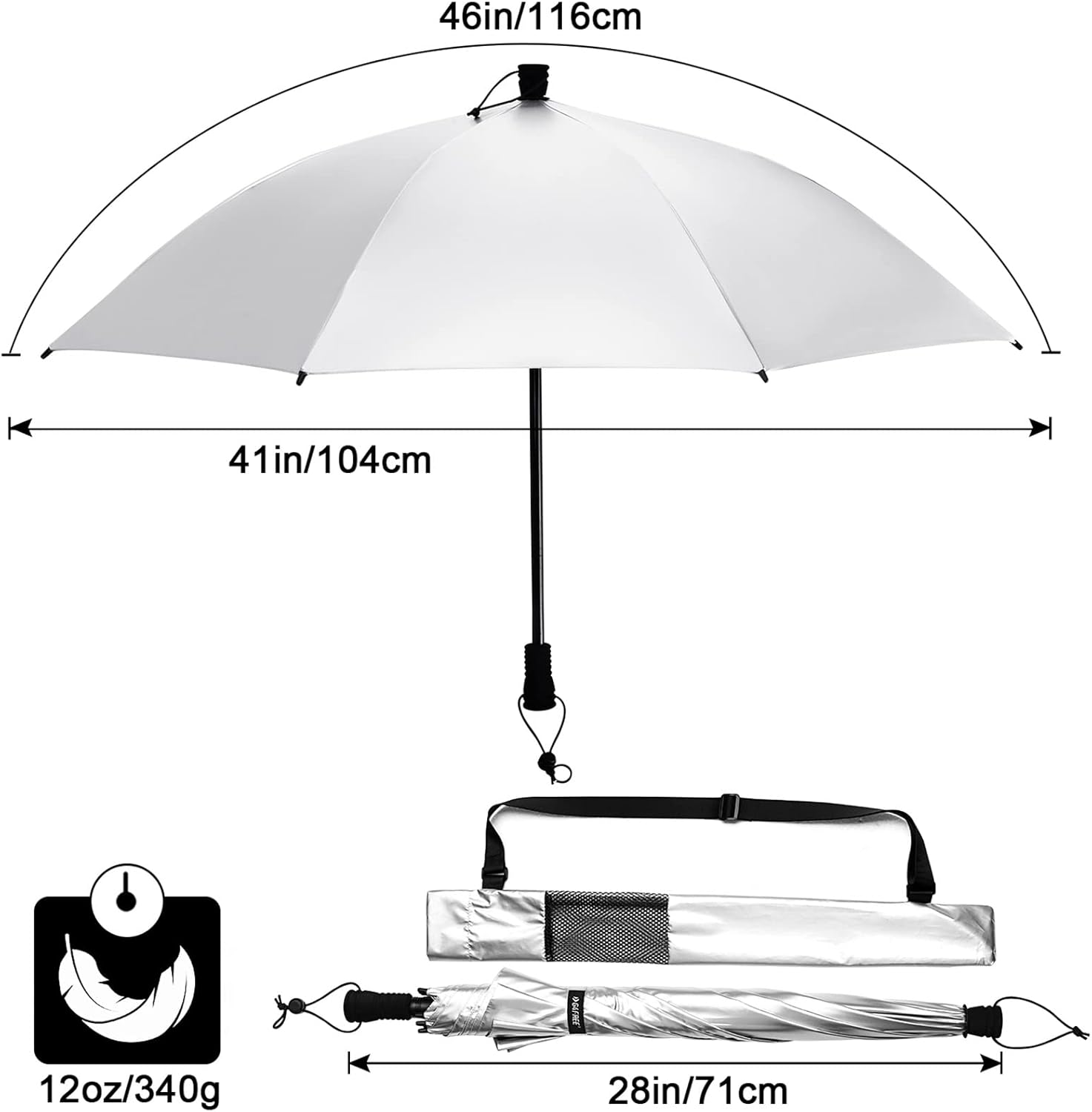 G4Free 46 Inch Large Hiking Umbrella Ultralight UV Silver Reflective Full-size Trekking Backpacking Umbrella