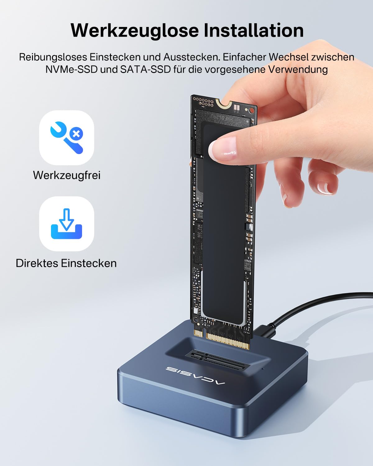 ACASIS AC-M04 M.2 NVMe & SATA SSD Gehäuse – 10 Gbps USB-C Docking Station , M.2 USB Adapter – Unterstützt M.2 NVMe SSD M-Key und SATA-basierte SSD M Key&M+B Key