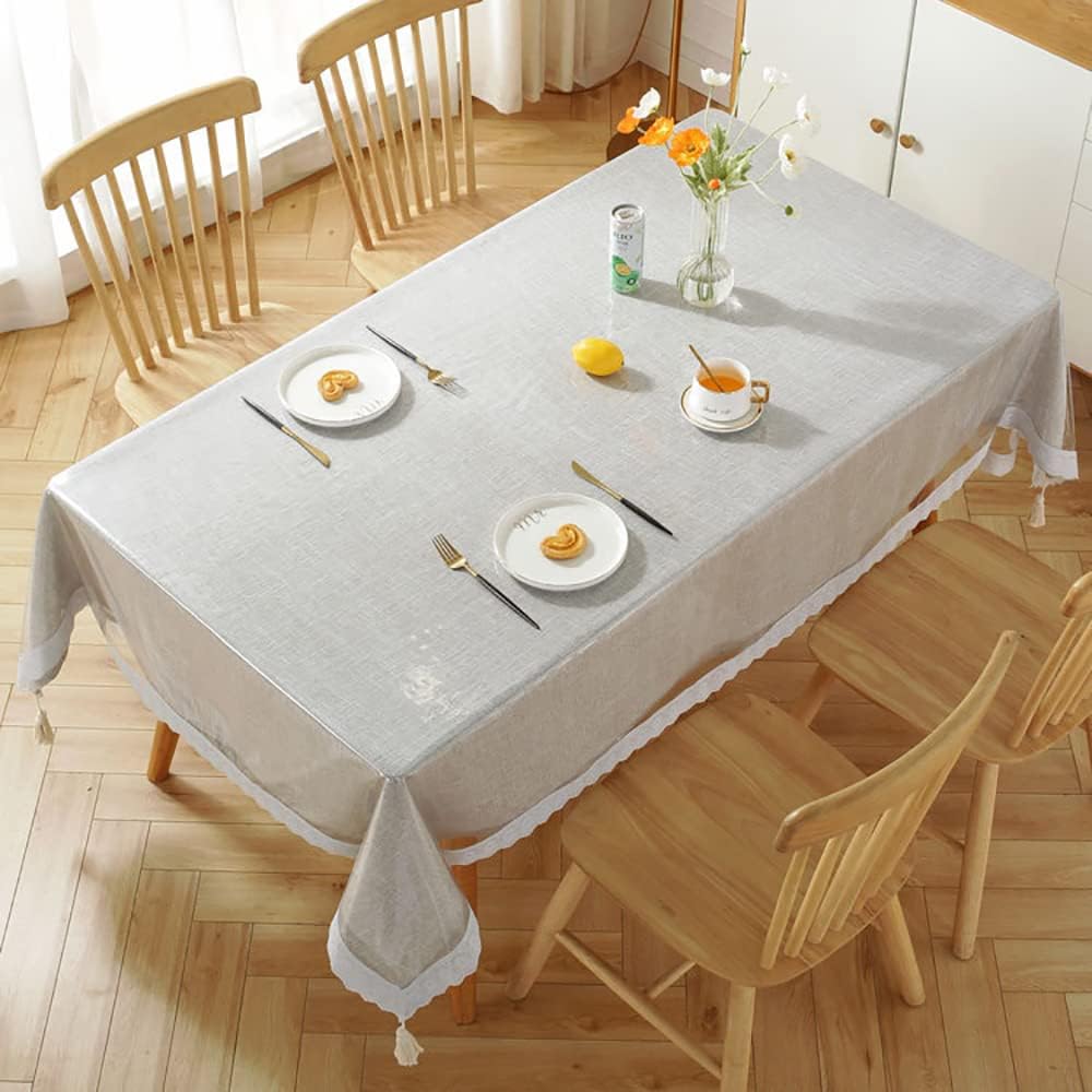 SanDejlba 59x74.8 Inch Clear Plastic Tablecloth for Rectangle Dining Table, Transparent Lace, Waterproof, Oil-Proof, Wipeable