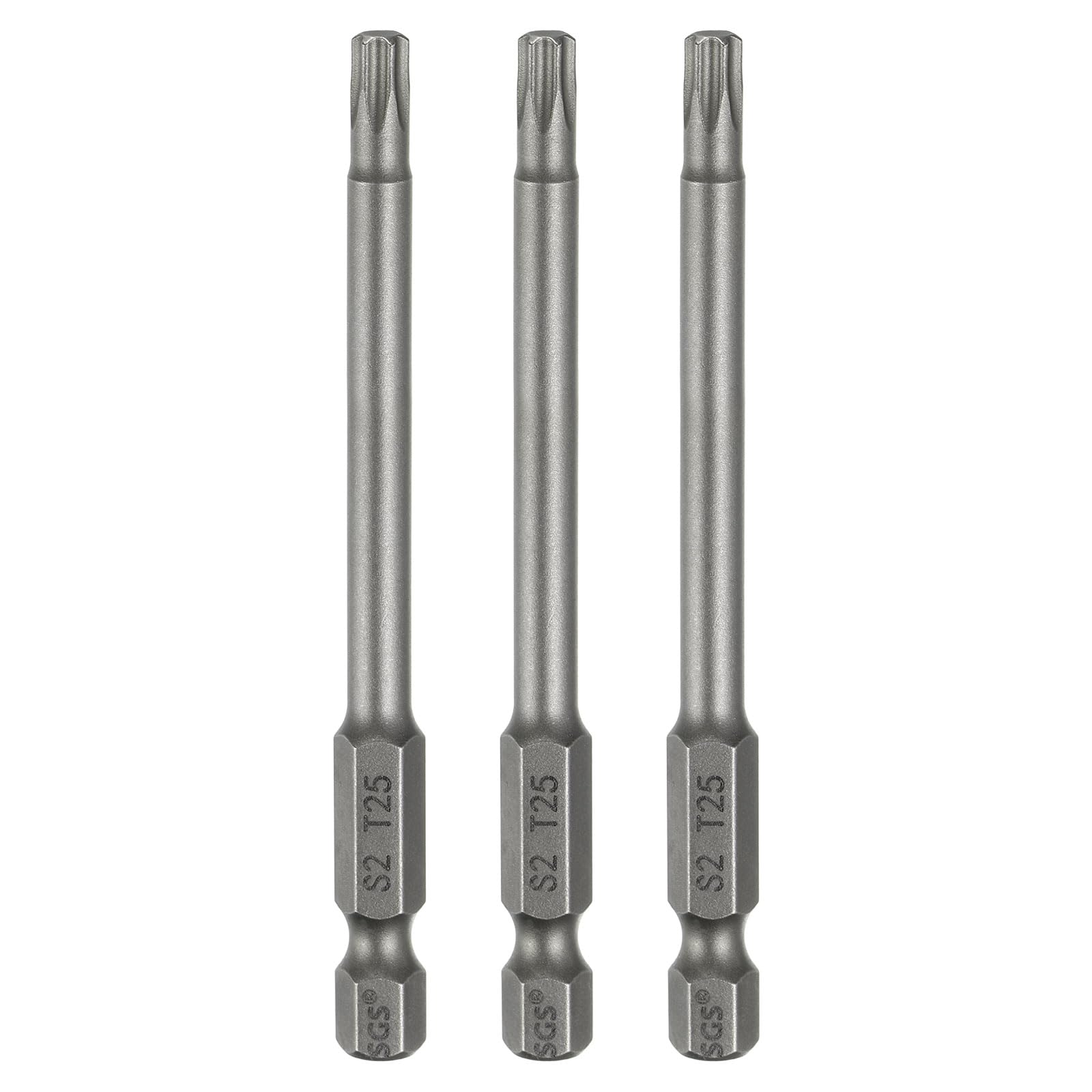 sourcing map 3pcs T25 Torx Head Screwdriver Bit 1/4" Hex Shank 3.15" (80mm) Long Magnetic No Hole Tip Tamper Proof 6 Point Star Screw Driver Drill Bits S2 Steel Industrial Power Screwdrivers โ image 1