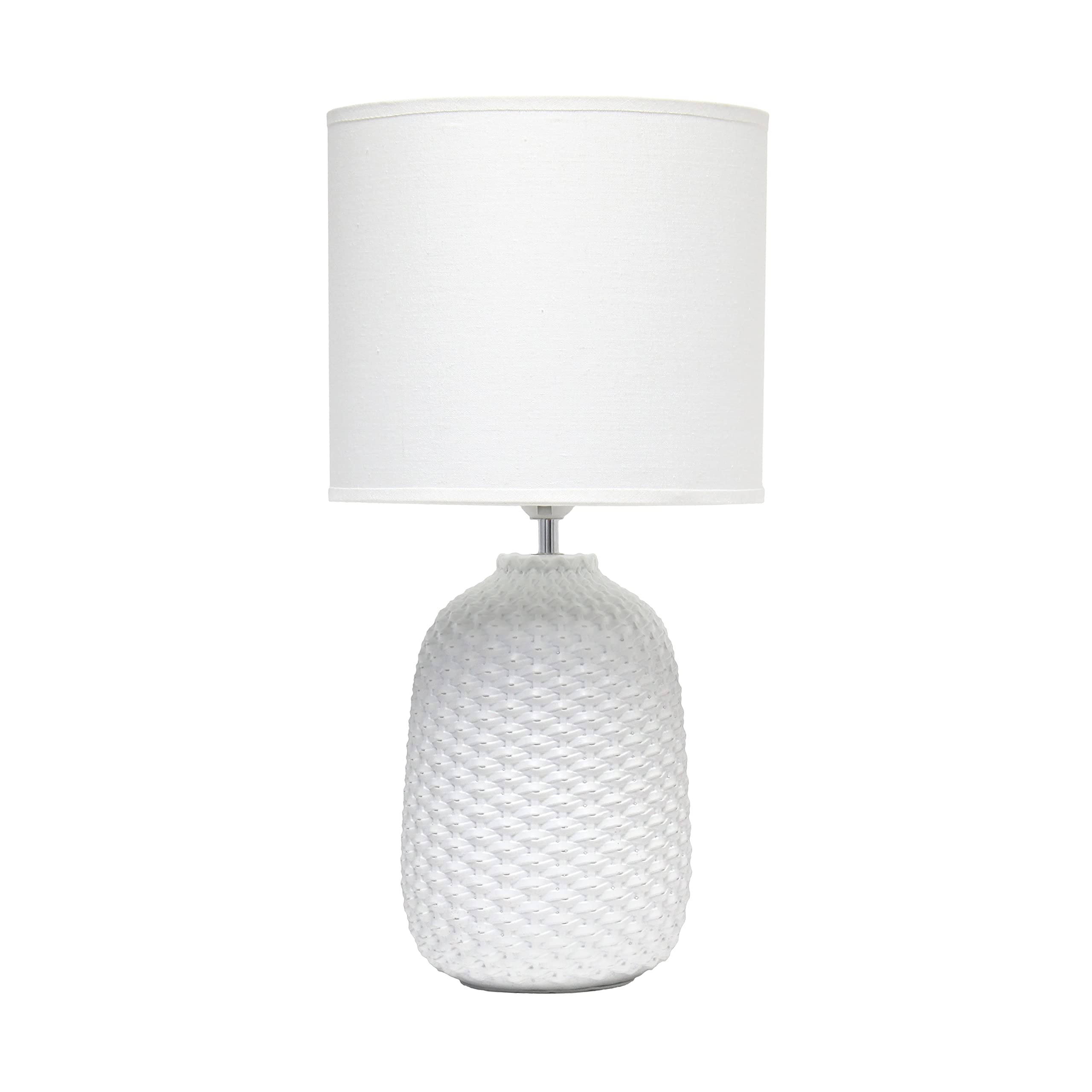 LT1135-OFF 20.4" Tall Traditional Ceramic Purled Texture Bedside Table Desk Lamp w White Fabric Drum Shade for Home Decor, Bedroom, Living Room, Entryway, Office, Off White