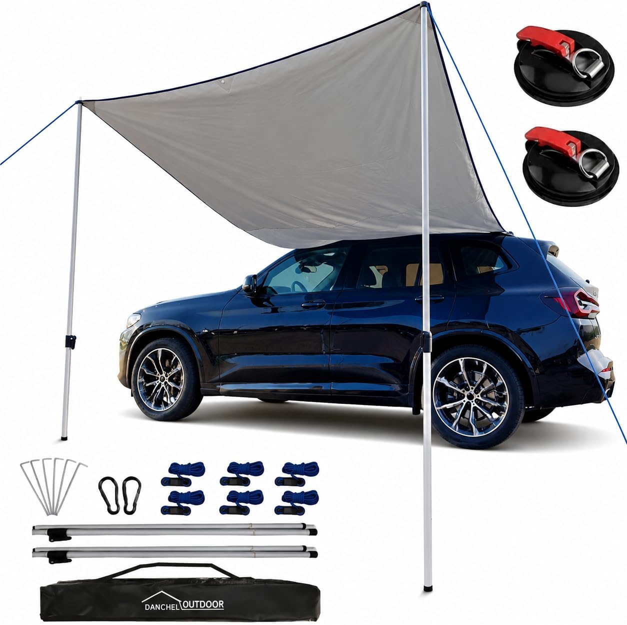 DANCHEL OUTDOOR Portable Suction Cup Car Awning 6.5ftx9.8ft Gray
