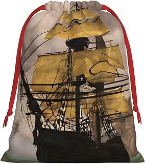 DCEHGEW Cool Pirate Ship Soft Drawstring Gift Wrapping Bags, Reusable Polyester Pouch Storage Bag for Christmas, Halloween, Party Favors, Jewelry, Large Size: 15.8x20.9 inches