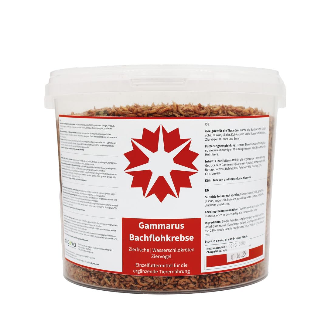 Gammarus Camarones Secos de Agua Dulce - Alimento para Peces de Estanque, Koi, Tortugas, Reptiles y Pollos 10L = 1,2kg